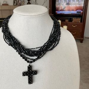Black beaded necklace with cross